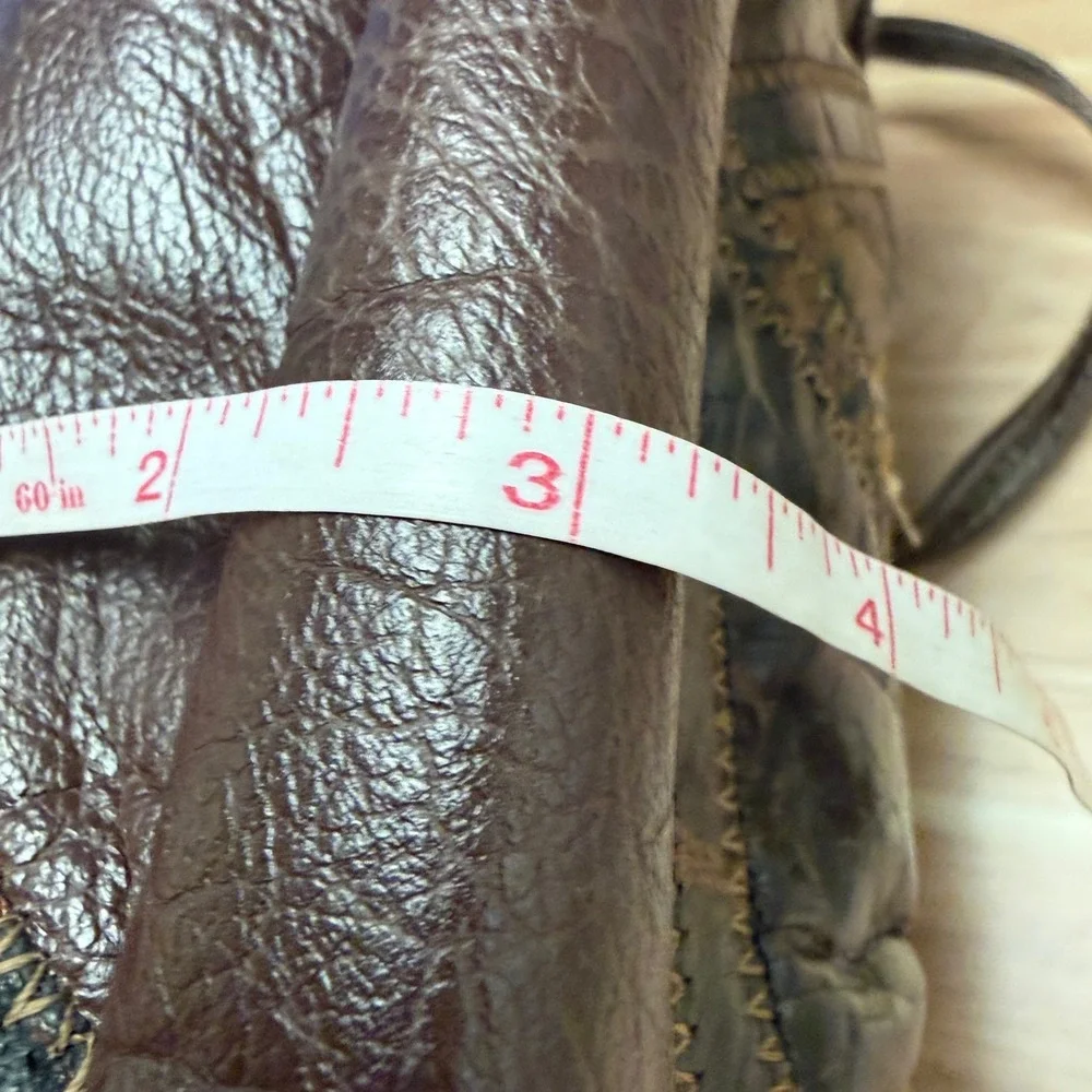 Vintage Brown Patchwork Leather Exotic Embossed Frame Shoulder Bag Bronze 11x7
